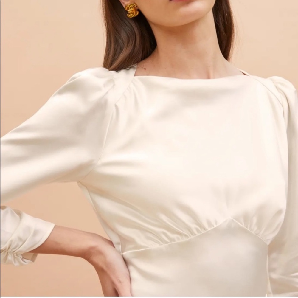 Reformation Rudi Silk Mini Dress Ivory 6 - Picture 2 of 8